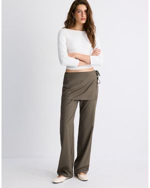 Stradivarius Gestreepte Broek Met Rechte Pijpen En Roklap - Wit