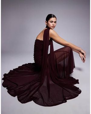 TFNC London Bandeau Ruched Scarf Detail Sheer Hem Maxi Dress - Purple