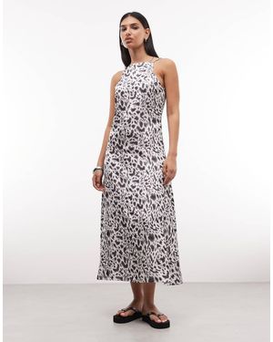 Barbour Brianna Leopard Print High Neck Low Back Satin Dress - White