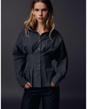Bershka Check Corset Long Sleeve Shirt - Blue
