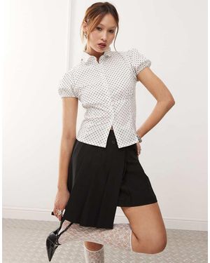 Motel Polka Dot Fitted Blouse - White