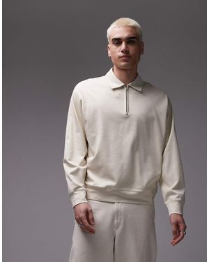 ARKET Top Con Cuello Tipo Polo Con Media Cremallera De Punto Liso De -Neutro - Gris