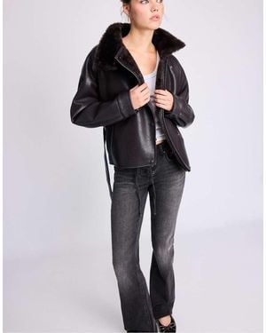 Stradivarius Leather Effect Double-faced High Neck Jacket - Black