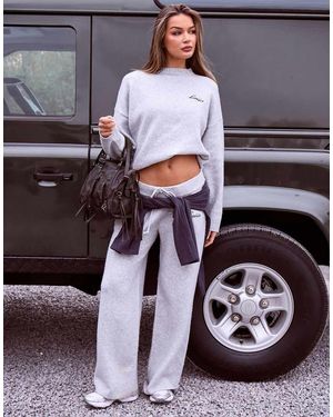 Kaiia Knitted Embroidered Logo Wide Leg Trouser Co-ord - Blue