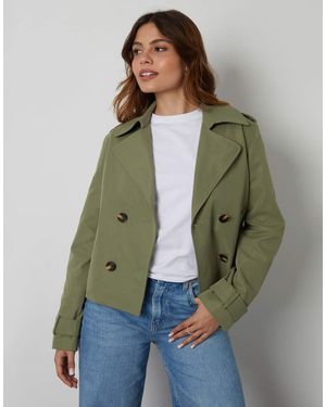 Threadbare 'Nikita' Double Breasted Cropped Trench Coat - Green