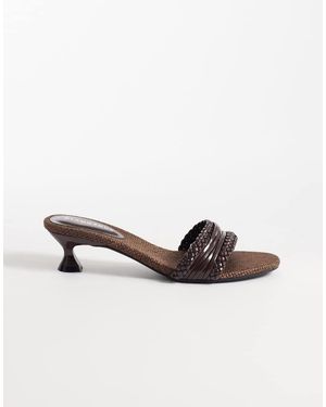 Glamorous Sandalias Marrones De Tacón Bajo Con Diseño Entretejido De - Neutro