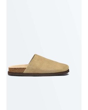 Oysho Split Leather Mules - White