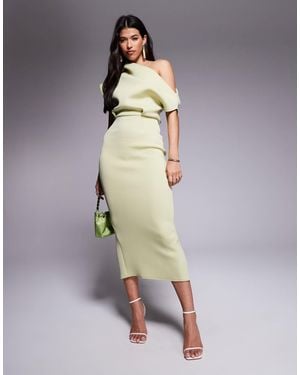 ASOS Dramatic Neckline Scuba Midi Dress - Natural