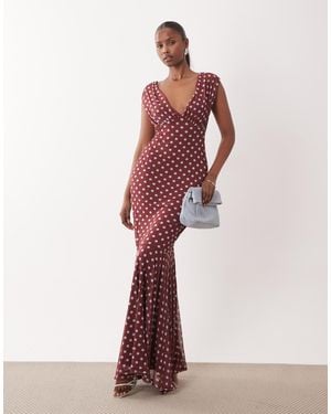 ASOS Mesh Off Shoulder Maxi Dress With Fishtail Skirt - Red