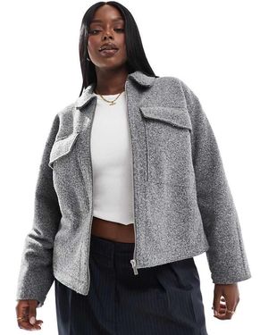 Yours Cropped Wollen Shacket - Grijs