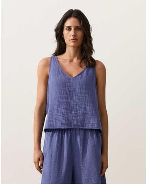 Oysho 100% Cotton V-Neck Strappy Top - Blue
