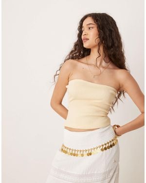 Pimkie Ribbed Knit Bandeau Top - Natural