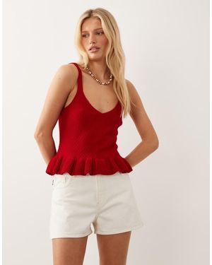Miss Selfridge Knitted Cami Top With Peplum Hem - Red