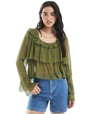 Miss Selfridge Gelaagde Top Van Chiffon Met Gestrikte Voorkant - Groen