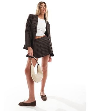 Miss Selfridge Pleated Pinstripe Skirt - Brown