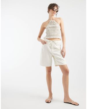 Vero Moda Villa Mid-rise Tie Waist Denim Bermuda Short - Natural