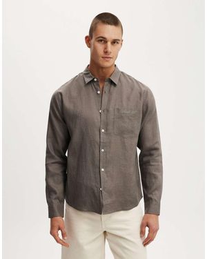 Cotton On Relaxed Linen Long Sleeve Shirt - Grey