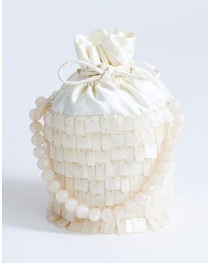 TOPSHOP Georgie Small Embellished Grab Bucket Bag - White