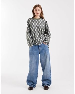 Collusion Argyle Textured Long Sleeve Top - Gray