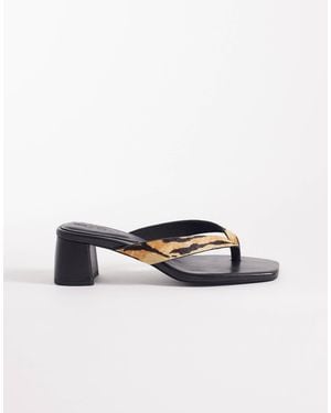 ASOS Hideout Premium Leather Block Heeled Toe Thong Sandals - White