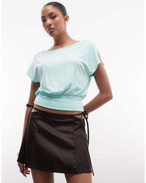 Monki Cut-out Satin Mini Skirt - Blue