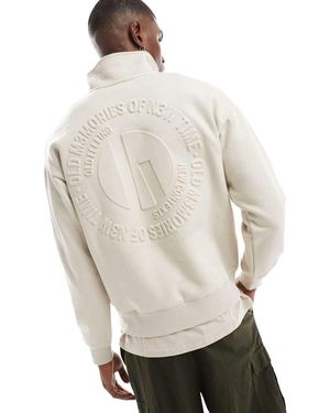 Bershka Felpa Écru Con Zip Corta E Stampa - Bianco