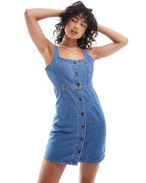 Don't Think Twice Dtt Denim Button Front Mini Dress - Blue