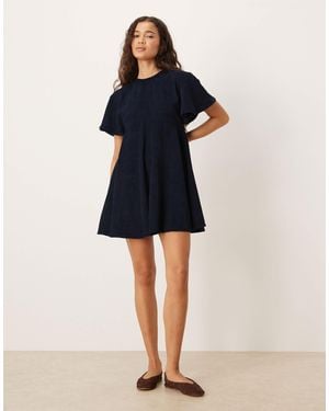 ASOS – kurzes t-shirt-kleid aus cord - Blau