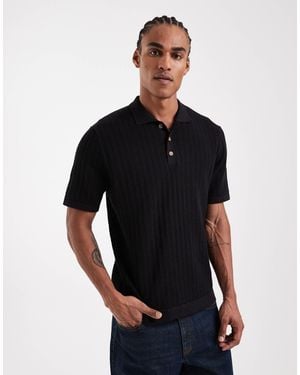 Only & Sons Open Knit Polo - Black