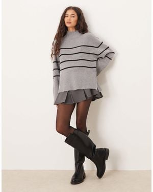 Brave Soul High Neck Loose Fit Sweater - Natural