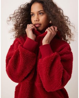 ASOS – oversize-kapuzenpullover aus teddyfell - Rot