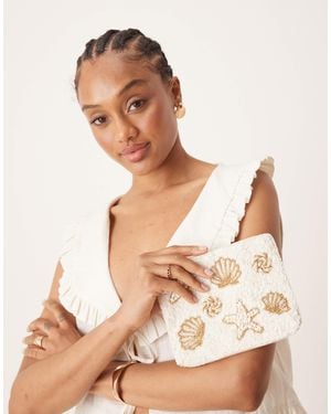 Accessorize Embellished Shell Pouch - Natural