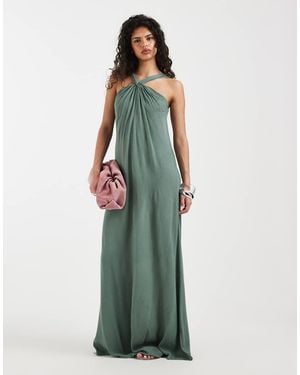 Vero Moda Knot Detail Halter Neck Maxi Dress - Green