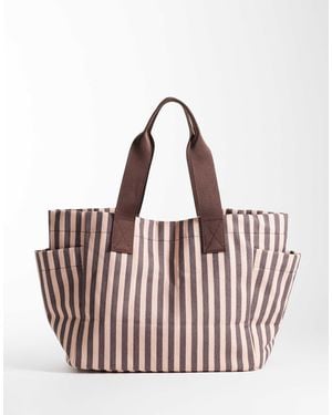 ASOS Striped Canvas Pocket Tote Bag - Multicolor