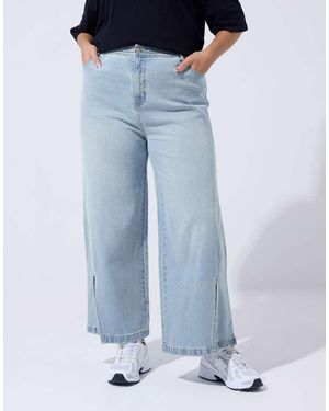 Yours Clothing Split Hem Wide Leg Jeans - Blue