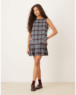 Neon Rose – latzkleid mit em schottenkaro - Natur