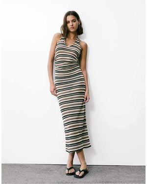 Pull&Bear Striped Midi Dress With Sequins - Metallic
