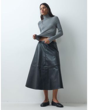 Jdy Faux Leather A-Line Midi Skirt - Blue
