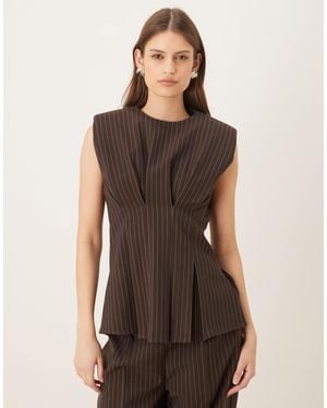 Wanderdoll Blythe Tailored Cinch Waist Peplum Shirt Co-Ord - Brown
