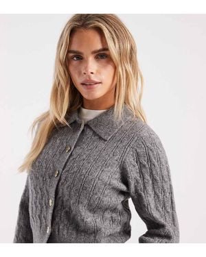 New Look Cable Knit Collared Cardigan - Grey
