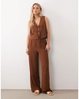 Vila Wide Leg Textured Pants Co-Ord - Brown