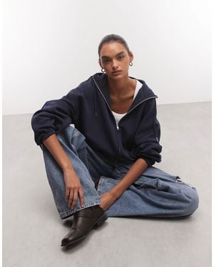 ASOS Hoodie aus angerautem sweatstoff mit stehkragen und reißverschluss - Blau