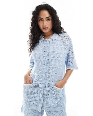 JJXX Co Ord Crochet Shirt - Blue