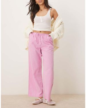 Gina Tricot Wide Leg Linen Blend Trousers With Drawstring Waist - Pink