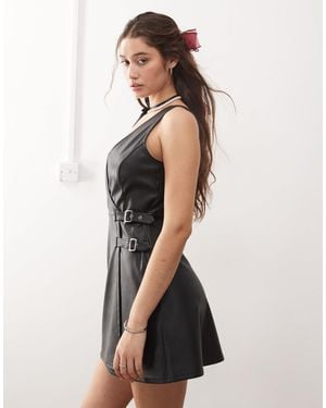 Miss Selfridge Faux Leather Pinny Dress - White