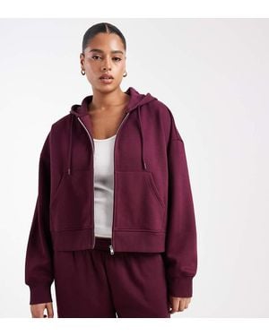 ASOS Asos Design Curve Cropped Zip Up Brushback Hoodie - Red