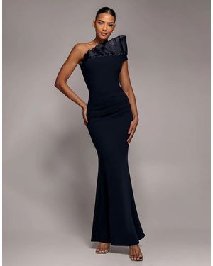 Goddiva One Shoulder Organza Frill Pleated Mermaid Maxi Dress - Blue