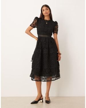 True Decadence Puff Sleeve Midi Dress - Black