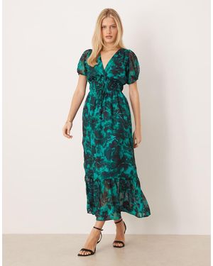 Lovedrobe Short Sleeve Tie Detail Midaxi Dress - Green