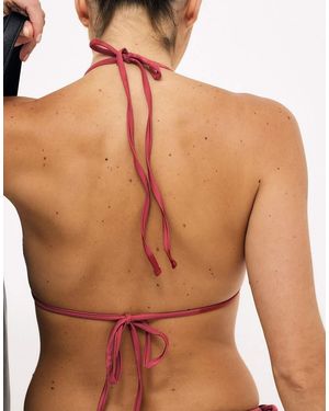 NA-KD Crochet Padded Triangle Bikini Top - Red